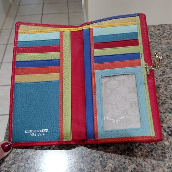 VERA PELLE Leather Checkbook Wallet Red  Multicolor Credit Card & Coin H… - Picture 9 of 10